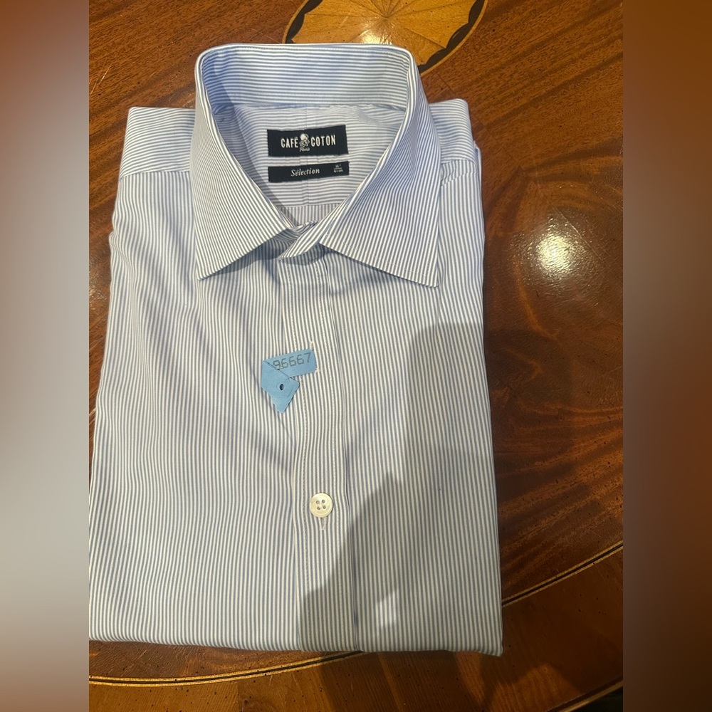Cafe cotton blue striped button down shirt